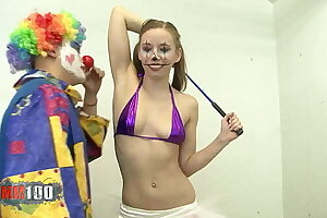 Skinny young blondie honey Norah Nova fucked by a clown